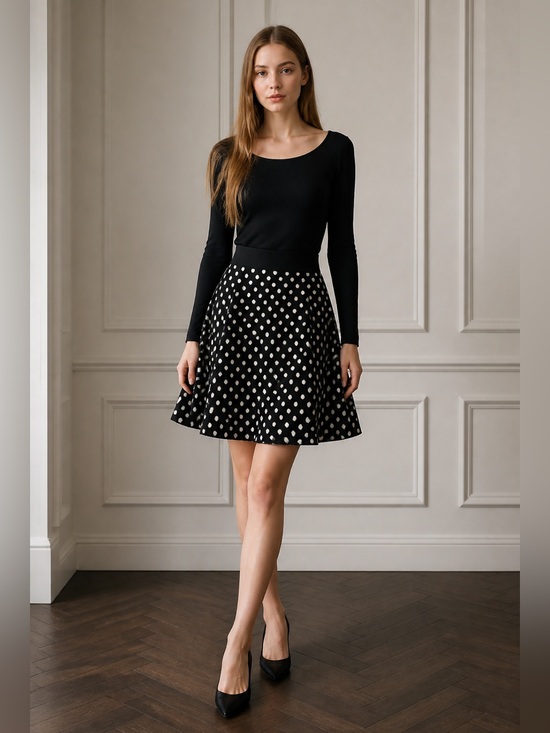 Maeve Dresses & Skirts - EUC Maeve Black and White Polka Dot A-Line Skirt